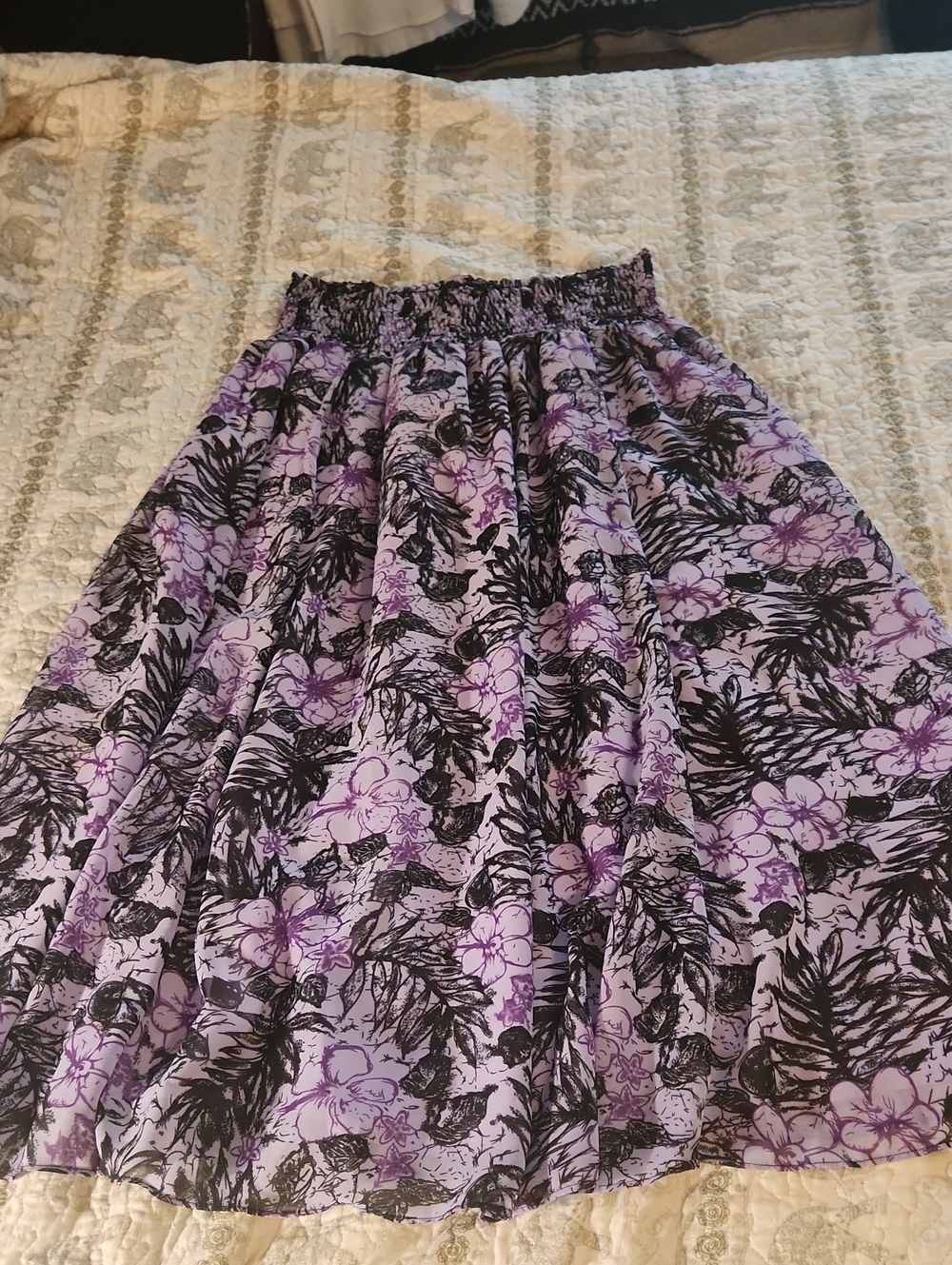 George Lavender Floral Midi Skirt with Black Print